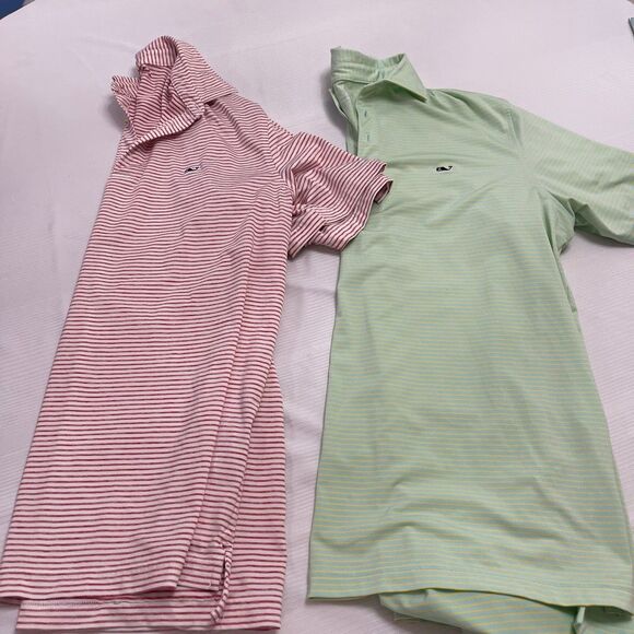 Lot Of 2 Vineyard Vines Performance Short Sleeve Stripe Golf Polo Shirt Medium - Picture 1 of 12